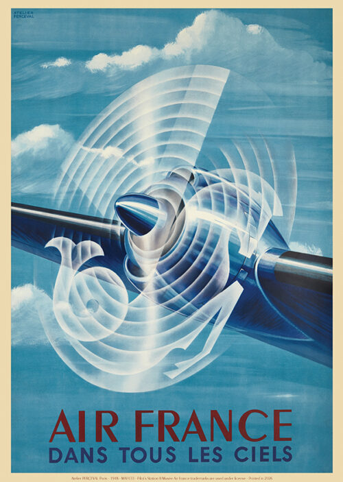 Affiche Air France Dans tous les ciels, Atelier Perceval 1948, 50x70cm Offset