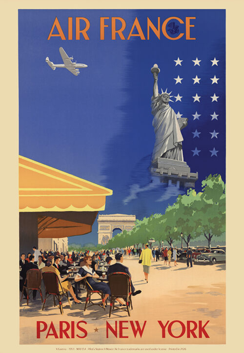 Affiche Air France Paris New-York, V.Guerra 1951, 50x70cm Offset