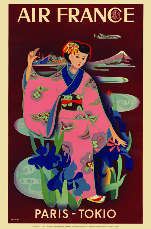 Affiche Air France Paris-Tokio, Y.Tabuchi 1952, 50x70cm Offset