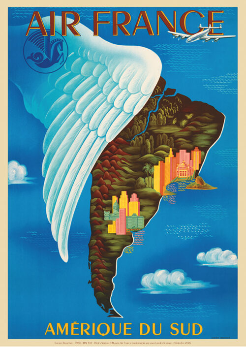 Affiche Air France Amérique du Sud, L.Boucher 1950, 50x70cm Offset