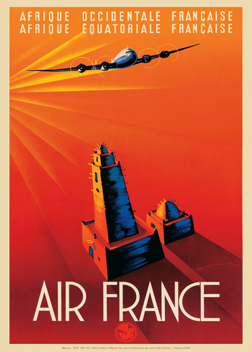 Affiche Air France Afrique Occidentale Française, Maurus 1946, 50x70cm Offset